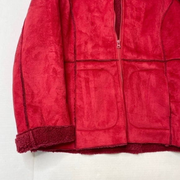 STYLE & Co. Red Faux Sherpa Paneled Zip Up Collared Jacket Size Large - Picture 2 of 10
